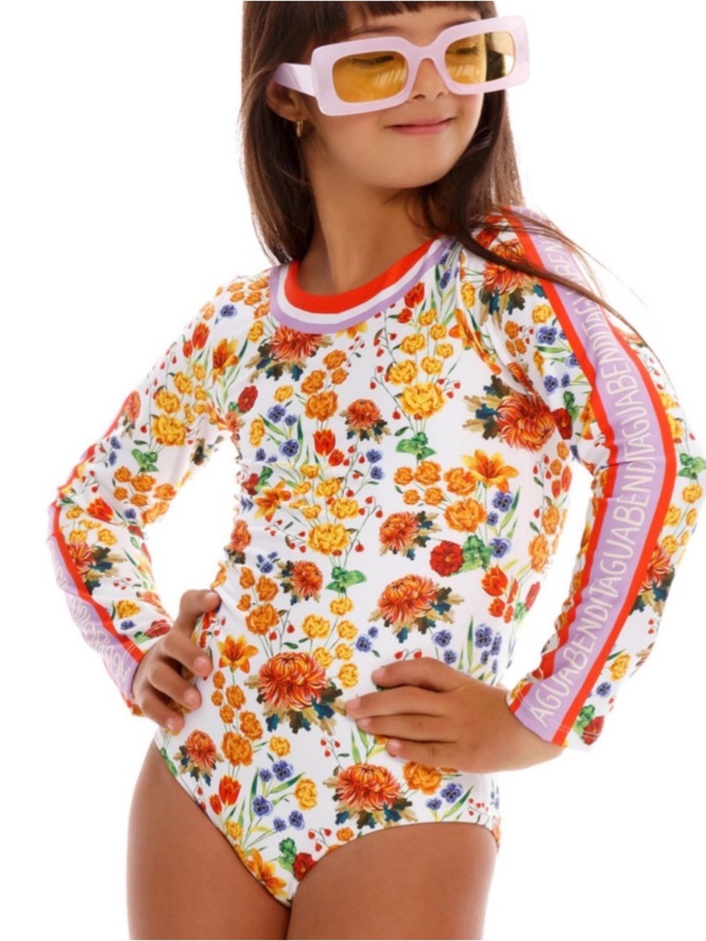 Agua Bendita Girls Honey Bouk Floral Long Sleeve One Piece Swimsuit 12